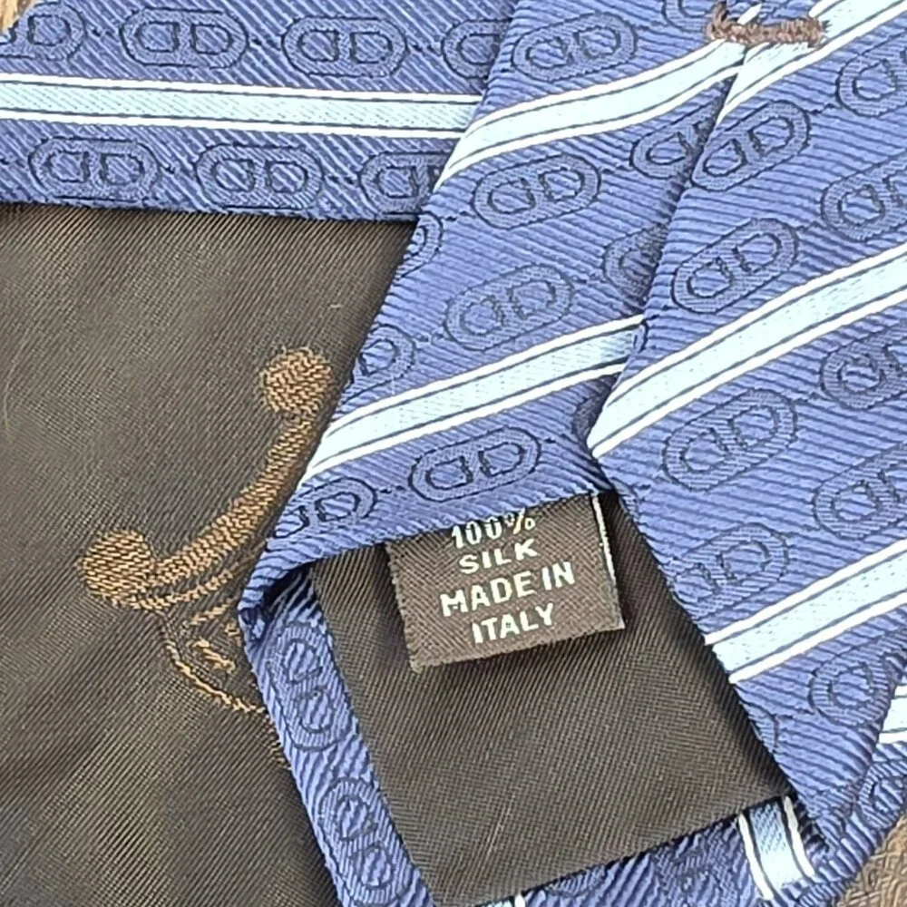Celine Neck Tie 100% Silk Blue Striped Chain Designer Italian Quality Corpcore